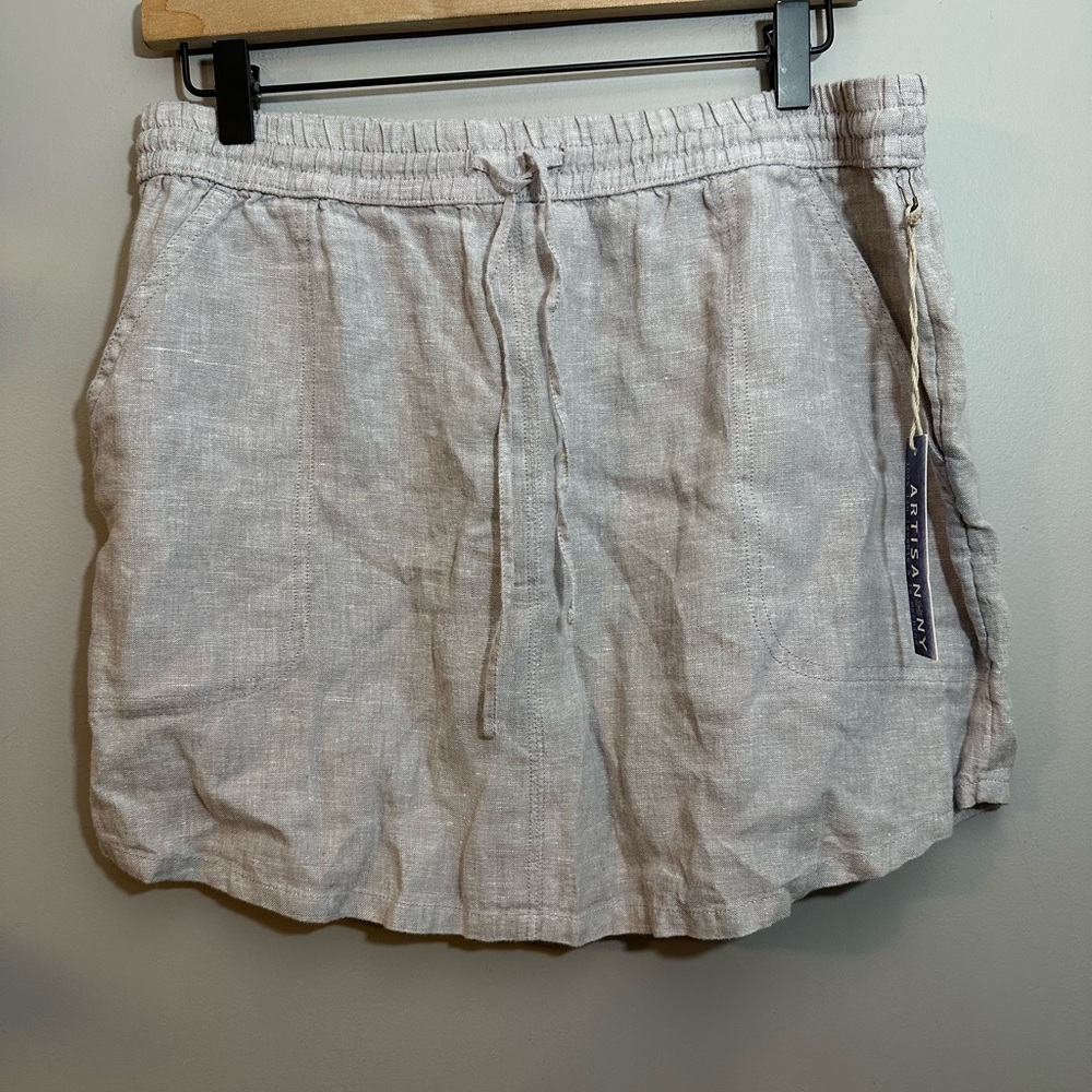 Artisan NY Linen Drawstring Mini Skirt Light Beige Large